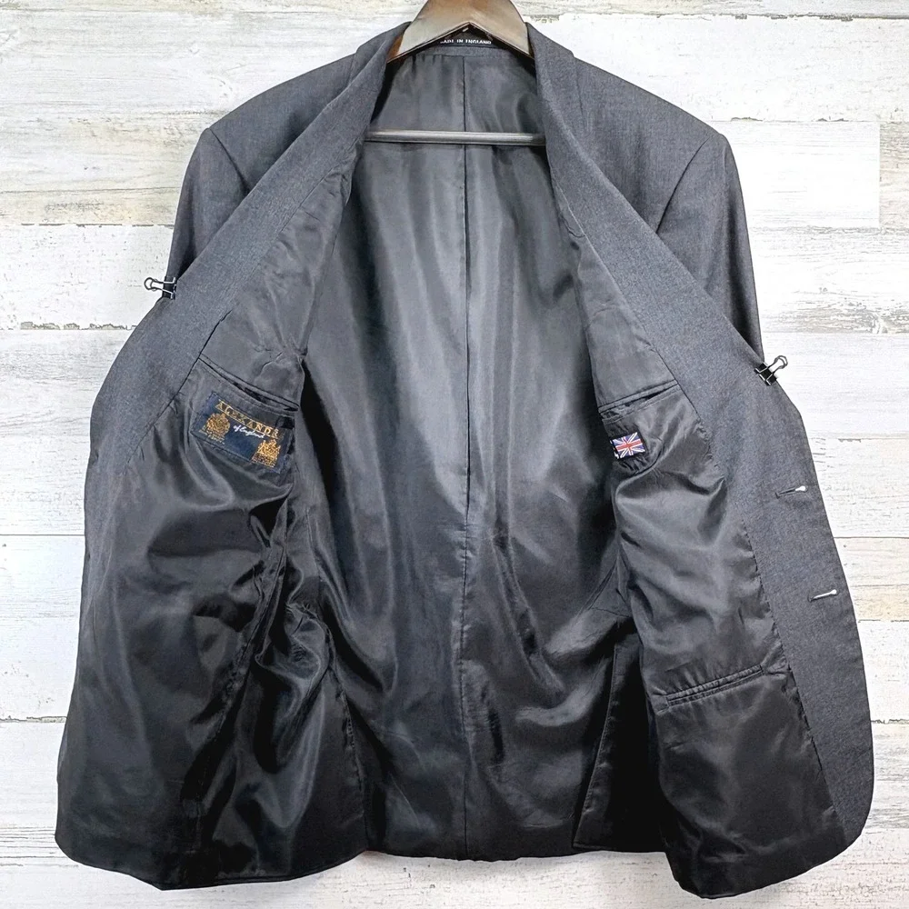 Alexandre of England Blazer 80s Vintage‎ 42R Gray Wool Made in England Jacket